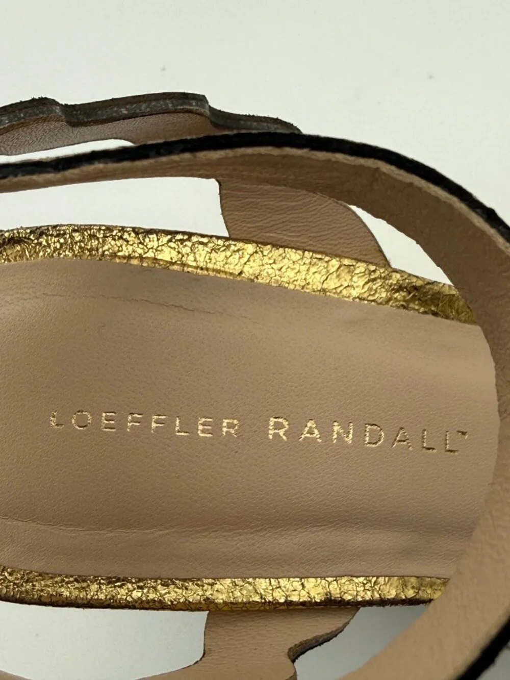 Loeffler Randall Piper Gold Metallic Scalloped Leather Wedge Sandals Size 8